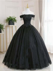 Black tulle lace long black tulle lace prom dresses